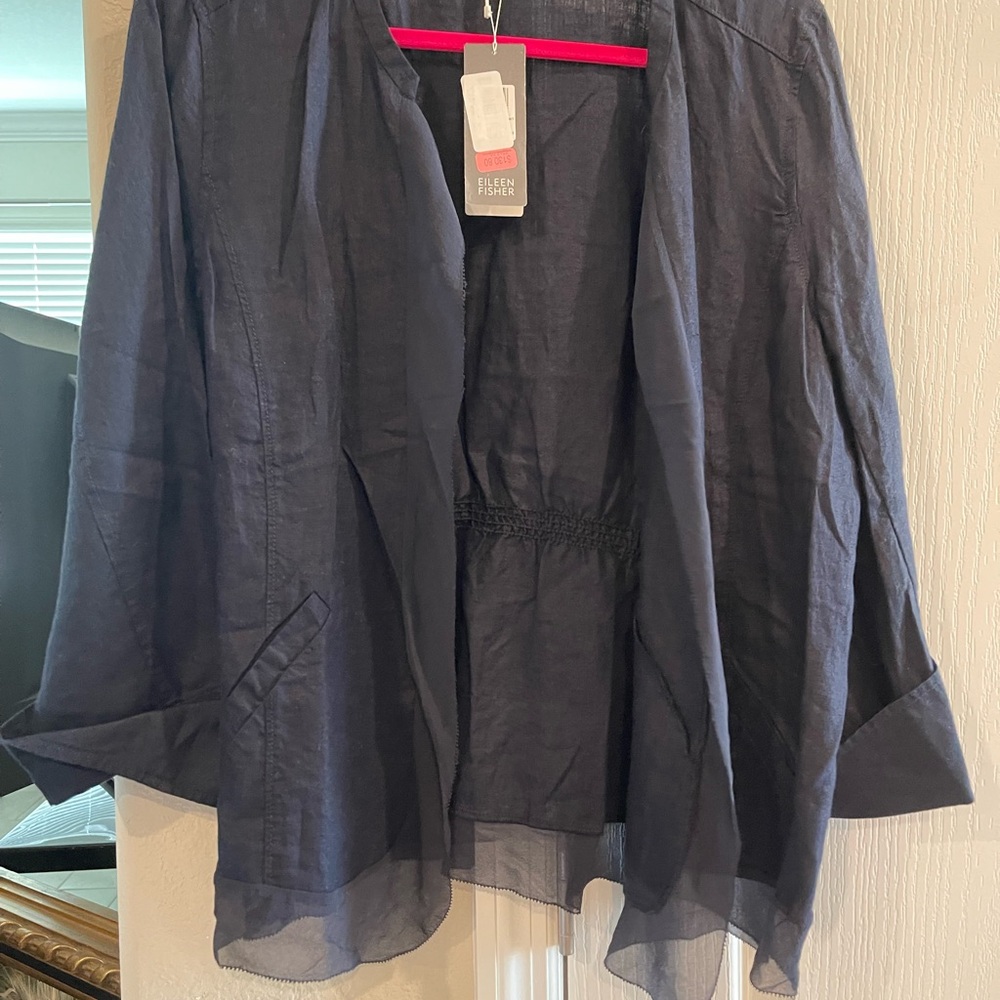 Navy Sheer Open Front Jacket